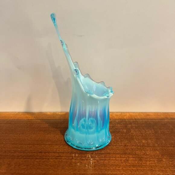 Vintage Fostoria Heirloom Blue Opalescent Swung Ribbed Candle Taper Holder - Picture 7 of 8